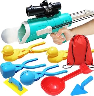 JJRAP Snowball Maker Toy Kit with Snowball Blaster Gun, 9 Pcs Winter Snow Toys with 2 Duck/1 Round/1 Square Shaped Snowball Clip, Snowball Launcher/Carry Bag, Outdoor Snow Fight Toy for Kids/Adults