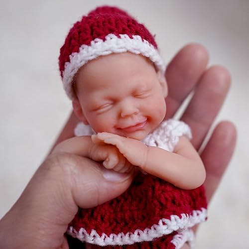 Miniatura 5 de Mire & Mire Mini muñecas de bebé de silicona para dormir en miniatura de 4.5 pulgadas con accesorio de alimentación, muñeca de bebé realista suave y