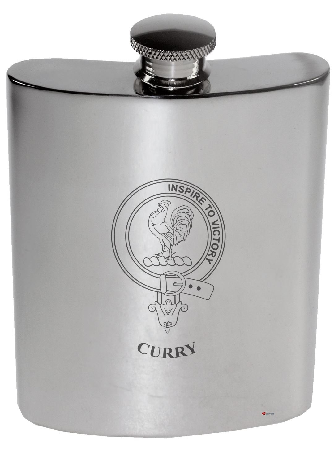 Flasque Curry flacon de rein en étain poli de 6 oz avec écusson