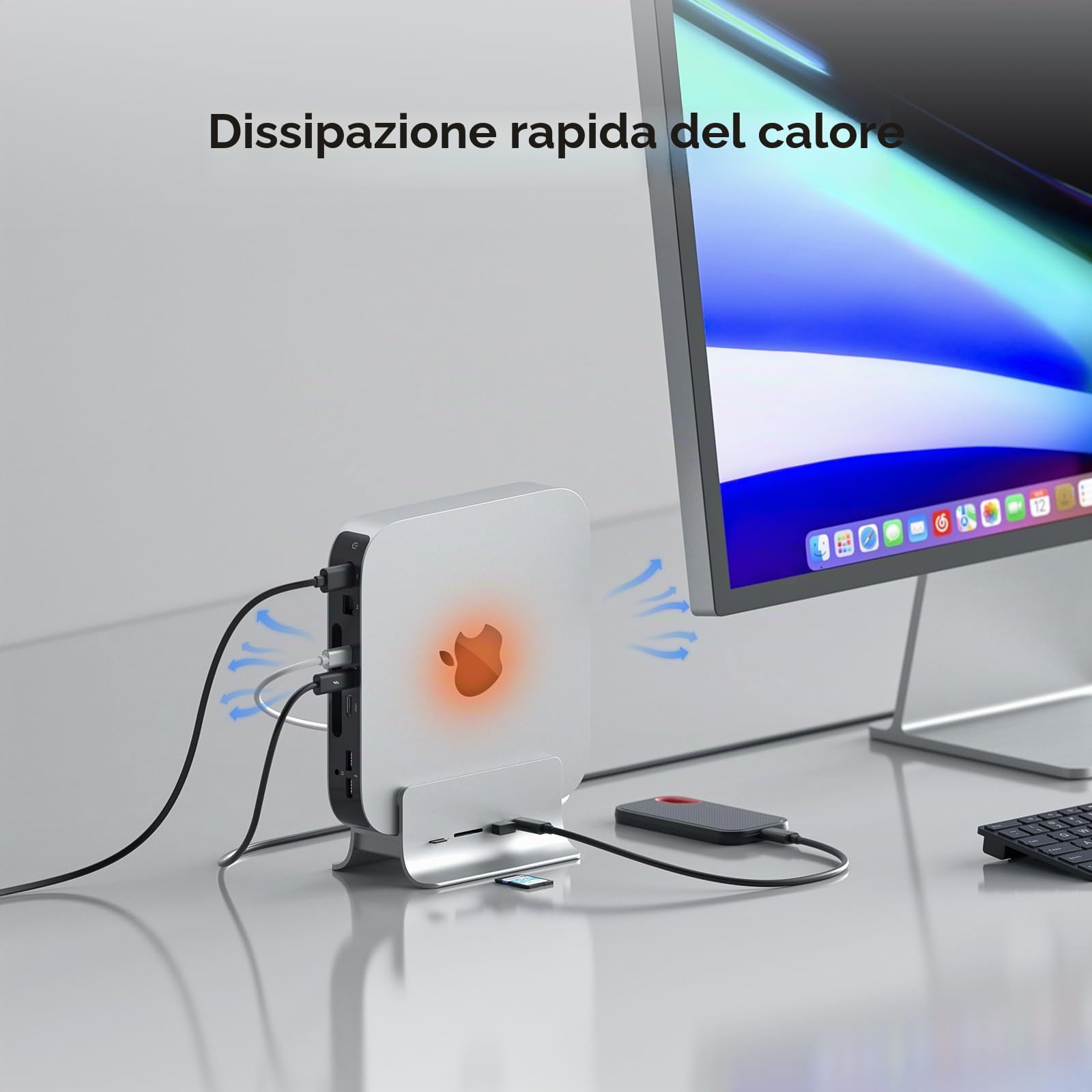 Hub USB C per Mac mini M1/M2, hub USB con supporto per SSD M.2 NVMe | PULWTOP Adattatore hub USB con 2X USB C 10 Gbps, lettore di schede SD/TF, SSD M.2 (SSD Non Incluso)