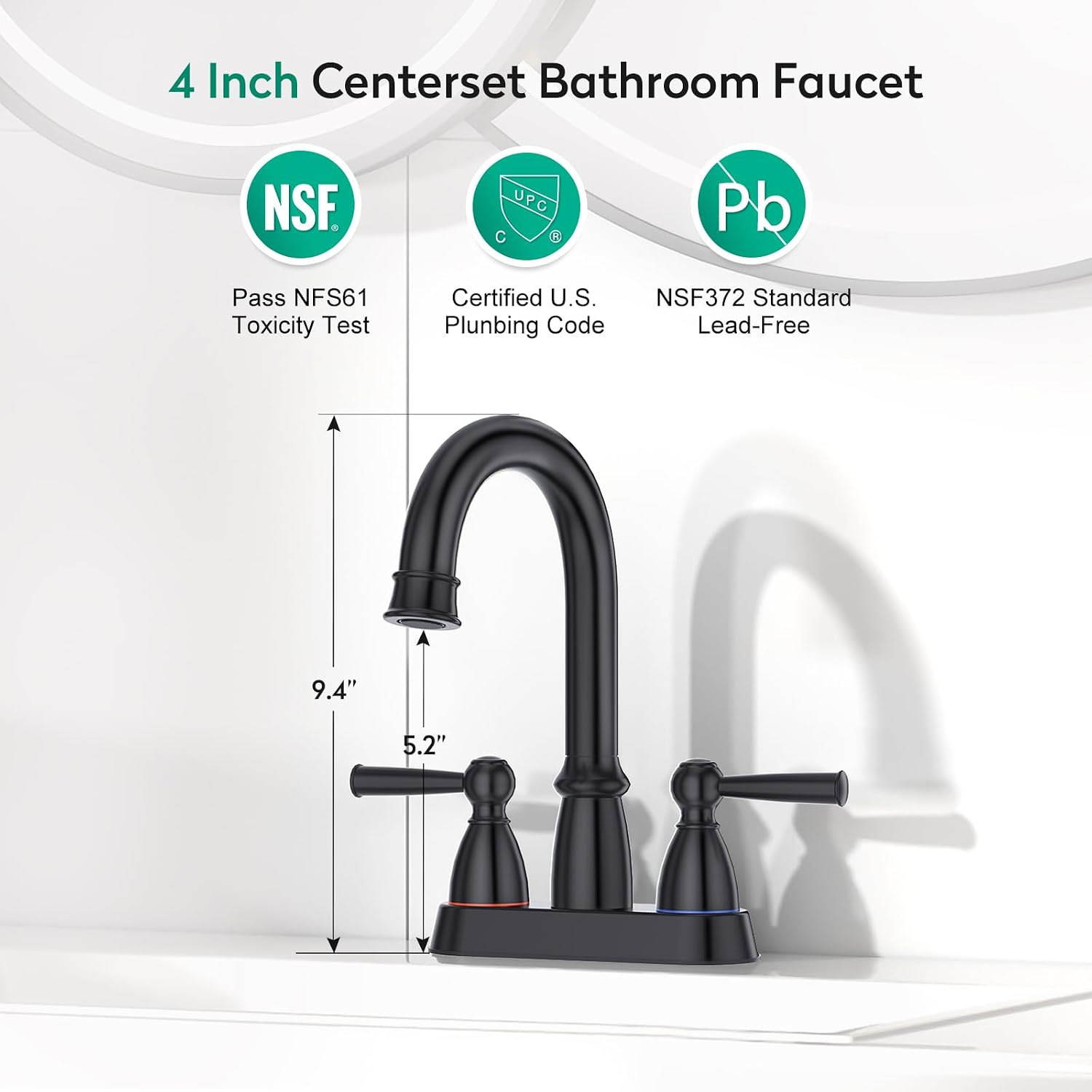 CREA Matter Black Bathroom Faucet,4 Inch Centerset Bathroom Faucets 2 or 3 Hole,2-Handle Bathroom Faucet with Pop Up Drain/ 360° Swivel,Vanity Faucet Basin Mix Tap
