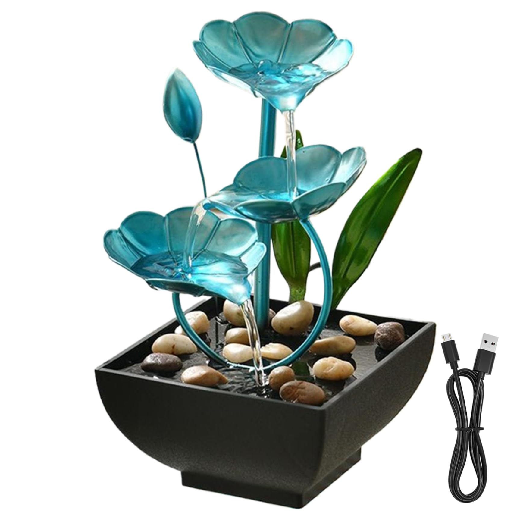 Tabletop Water Fountain 5x5x9in Indoor Lotus Decor Waterfall Fountain USB Powered Mini Zen Relaxation Flower for Office, Living Room, Bedroom, DéCors IntéRieurs