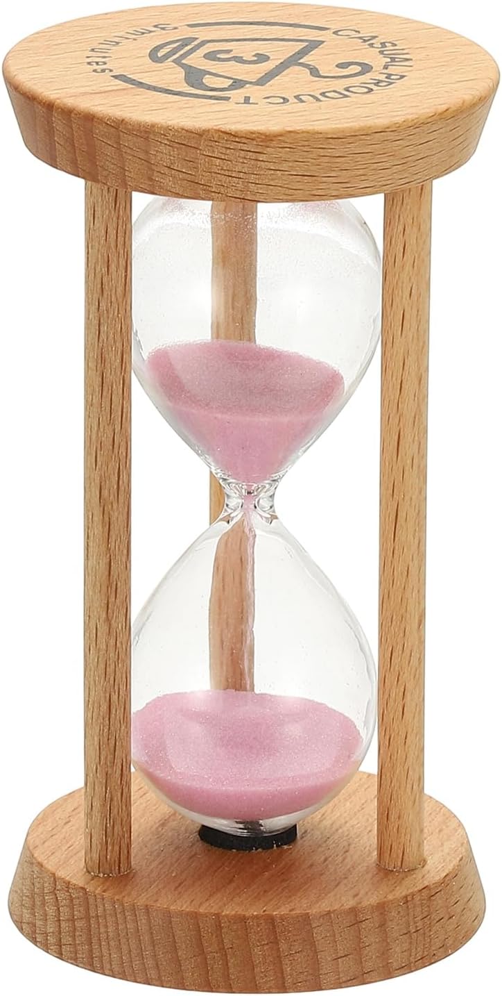 PATIKIL 5 Minutes Sand Timer, 1 Pcs Wooden Sand Watch High Glass Sandglass Timer for Living Room Home Office Restaurant Decoration, Pink