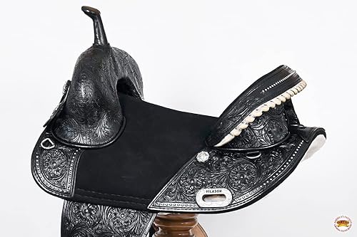 Miniatura 4 de HILASON Sillín Western Horse Treeless Trail Barrel de cuero americano  Sillín de caballo  Sillín occidental  Sillín sin árboles  Sillín para