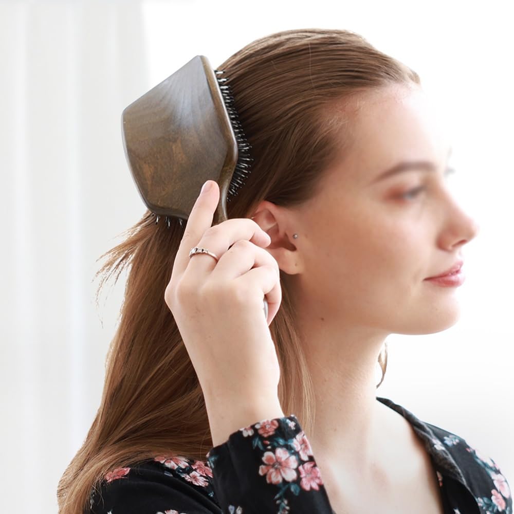 Cepillo de pelo, cerdas de jabalí para mujeres y hombres, cepillo de cerdas de jabalí y cerdas de nailon para cabello húmedo/seco, alisado y desenredante, cepillo diario para mejorar el brillo