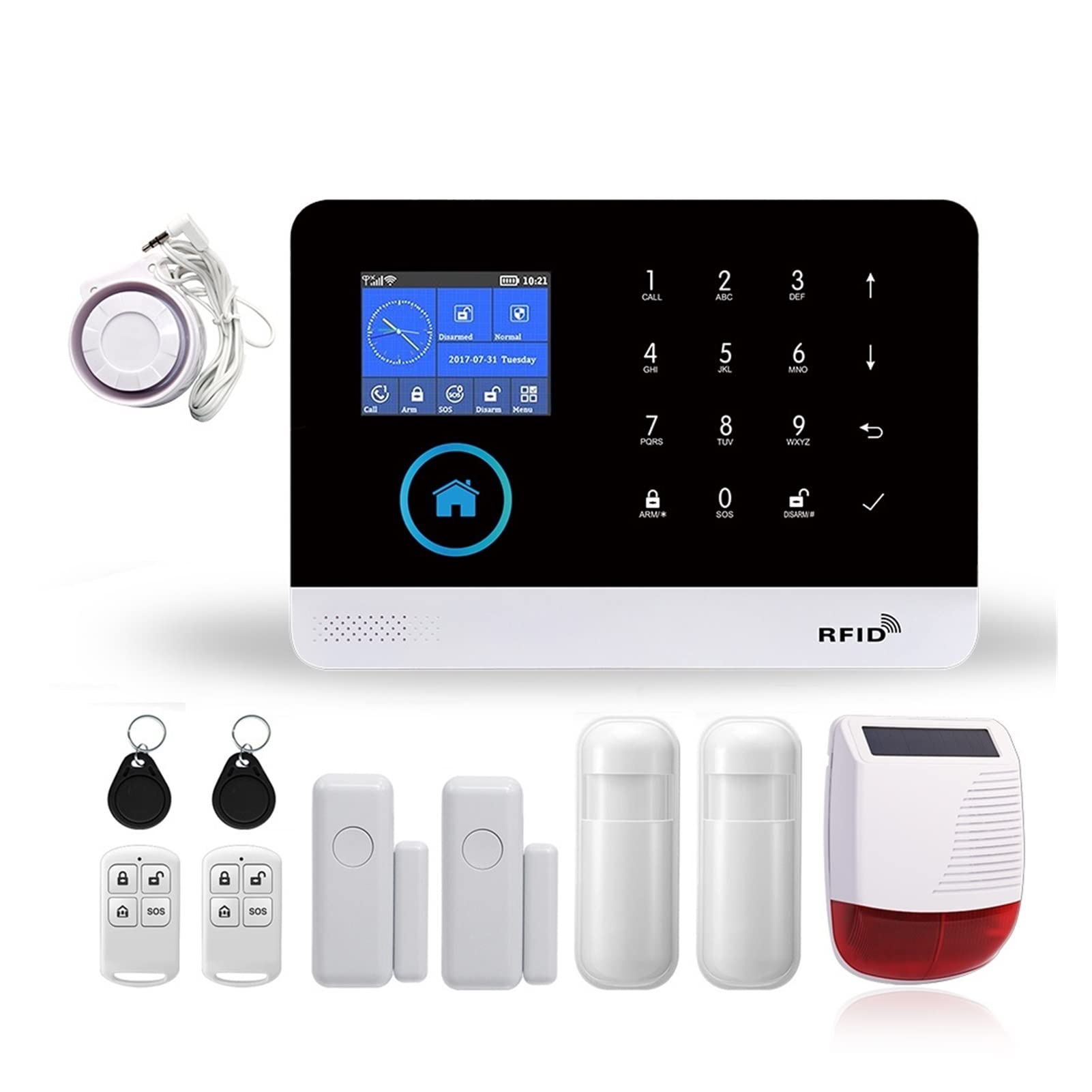Kit Alarma Casa, Wifi Gsm Sistema inalámbrico de alarma de seguridad antirrobo inteligente con sirena exterior/interior Sirena Sirena Vida inteligente Aplicación de tuya Control remoto(A 600MAH)