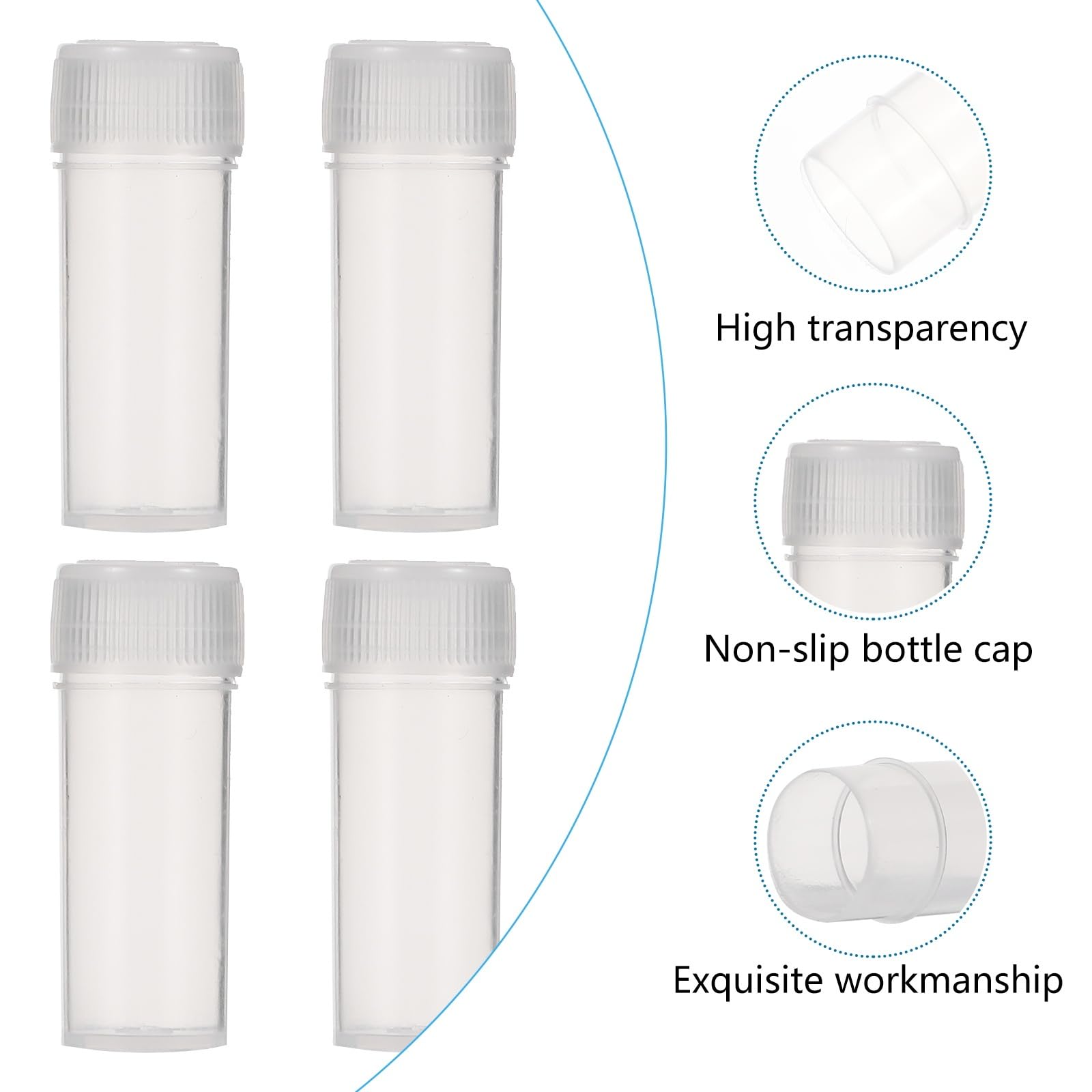 VILLCASE - Confezione da 100 flaconi da 5 ml, in plastica trasparente, con coperchio, contenitore per provette per piccoli oggetti
