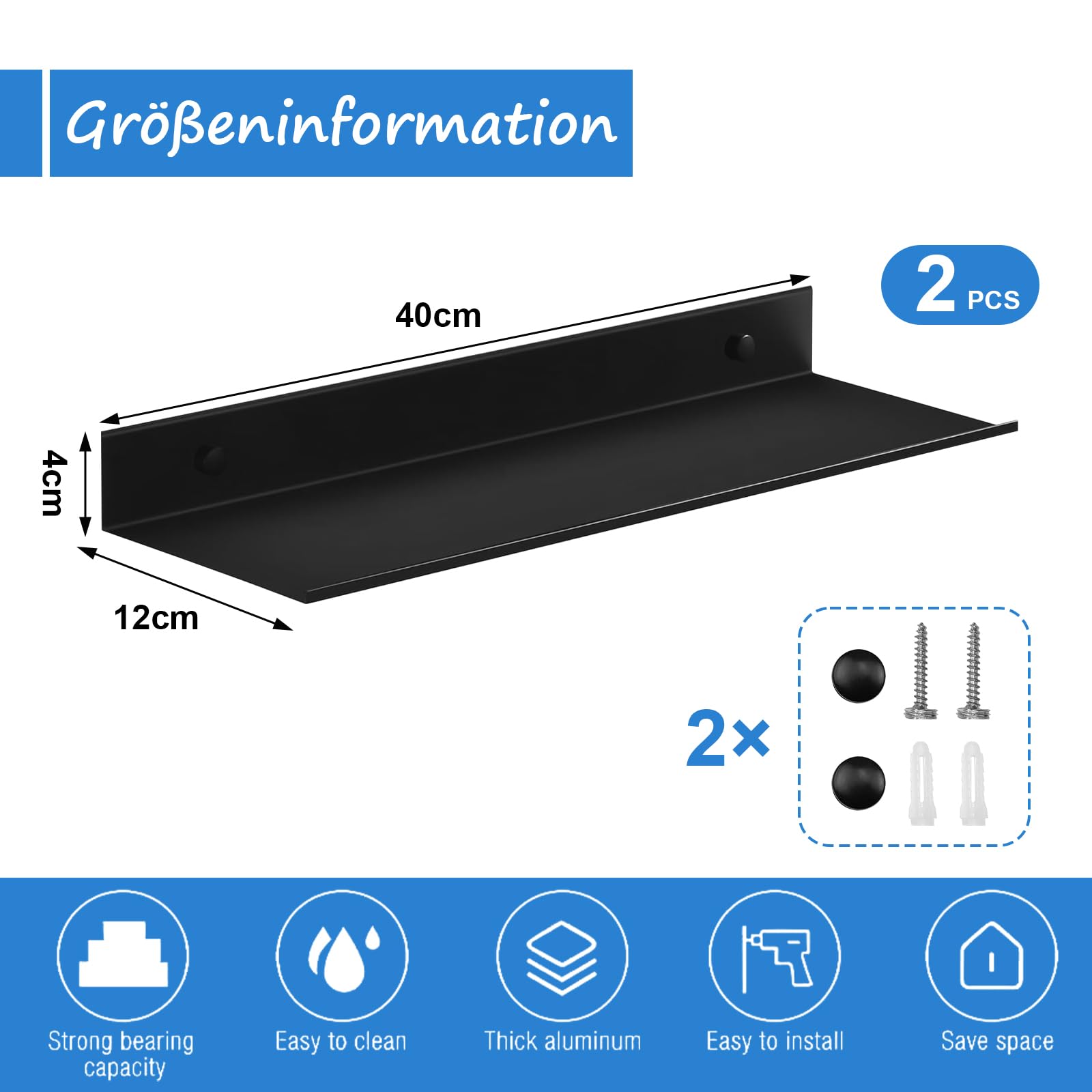 2 Duschregale Ohne Bohren – Schwarz, Metall, 40x11cm, Max. 20 Kg Tragkraft, Für Bad & Küche