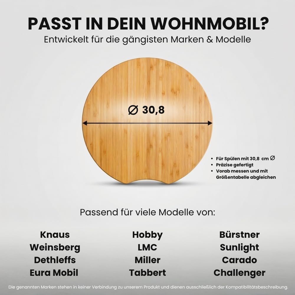 Spülabdeckung mit Schneidebrettfunktion für Wohnmobile, Wohnwagen | Schneidebrett Camping | Spülenabdeckung Camping aus Bambus