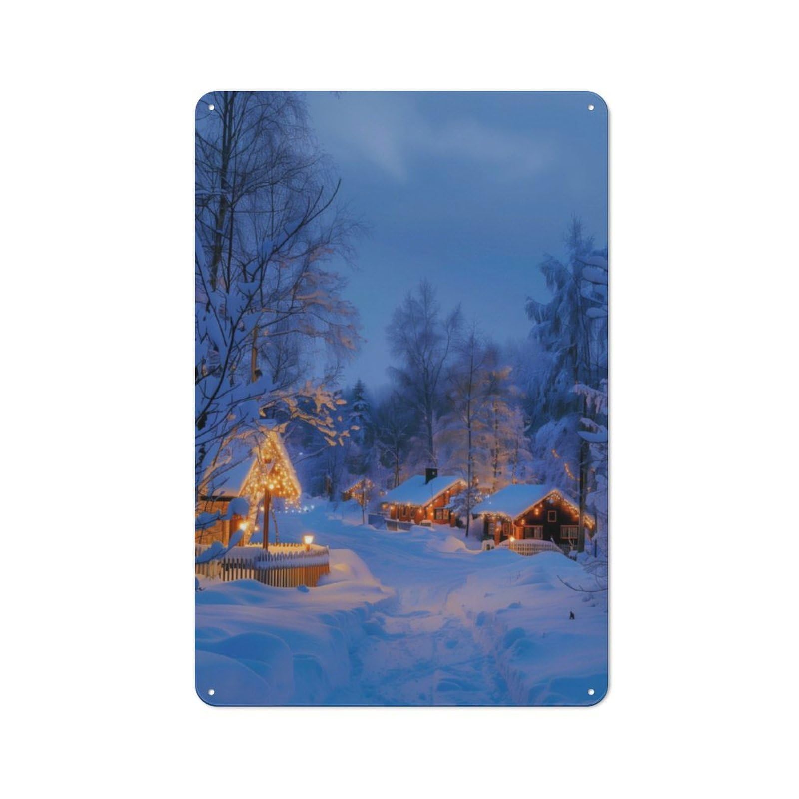 Junmoney Cozy Winter Cabin Village Industrial Metal Sign 30X20cm, Modern Retro Loft Wall Plaque For Workspace, Cafe, Hallway Or Garage