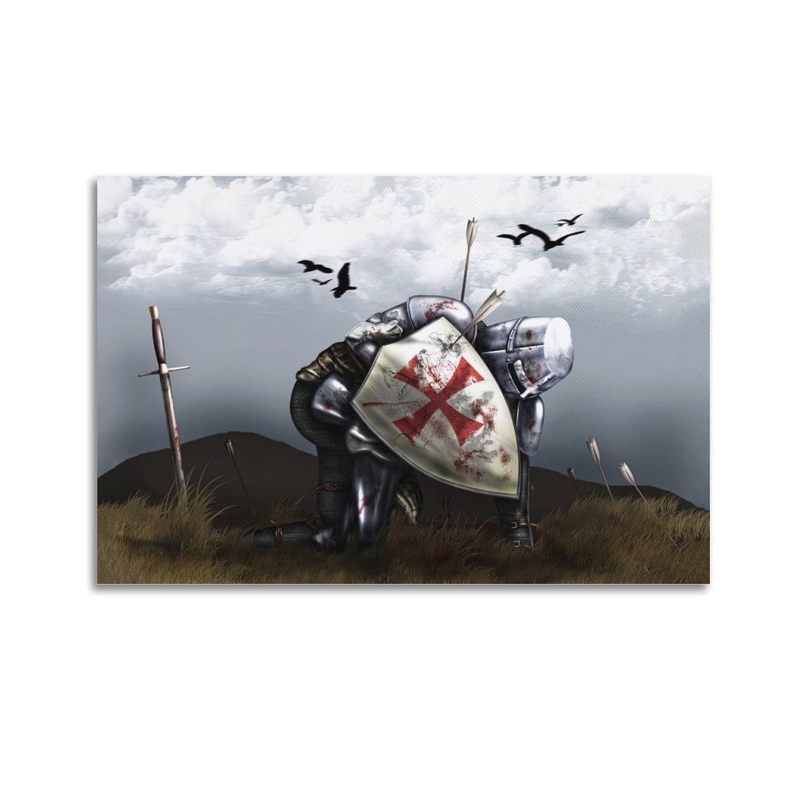 XKUGA Medieval Knights Templar Crusades Battle Poster Modern Decorative Canvas Prints - Ideal Wall Art for Family, Man Cave, Game Room, Boys & Girls Bedroom 20x30inch(50x75cm)