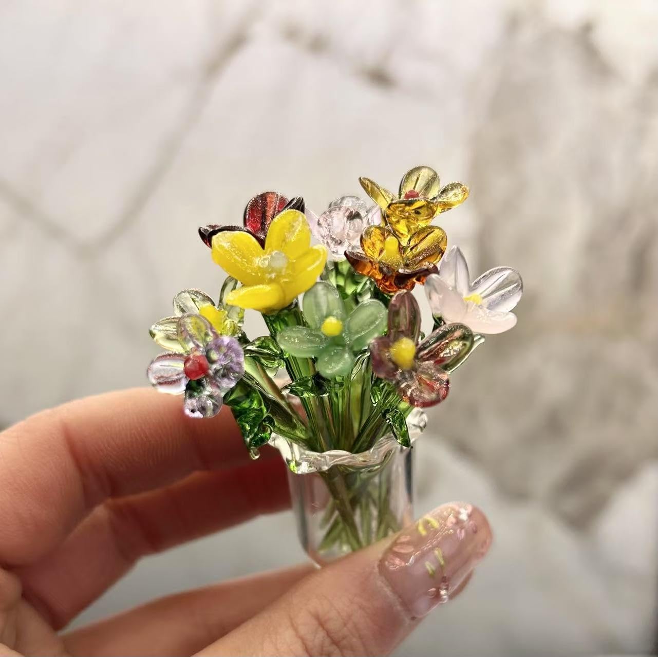 11Pcs Cute Mini Glass Flower Decoration Hand Blown Glass Flowers Bouquet Small Flower Vase Ornaments for Gift Mothers Day, Birthday, Christmas Festival DIY Craft-picture-22