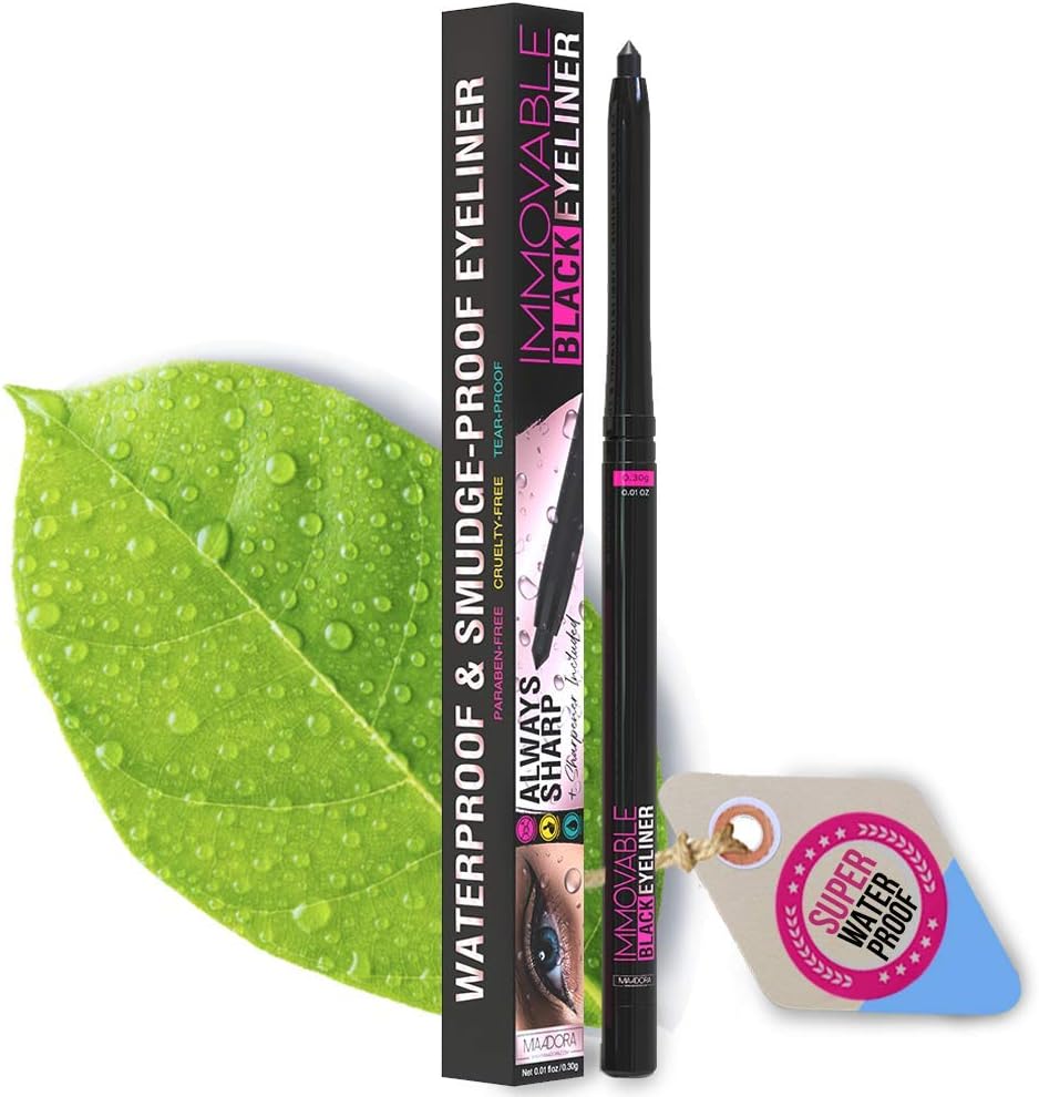 Mia Adora Best Cruelty Free Waterproof Eyeliner Pencil with Sharpener - All Day Smudgeproof Wear - Easy to Use & Perfect Eye Liner for Your Cat Eyes & Waterline - Immovable Makeup (Black)