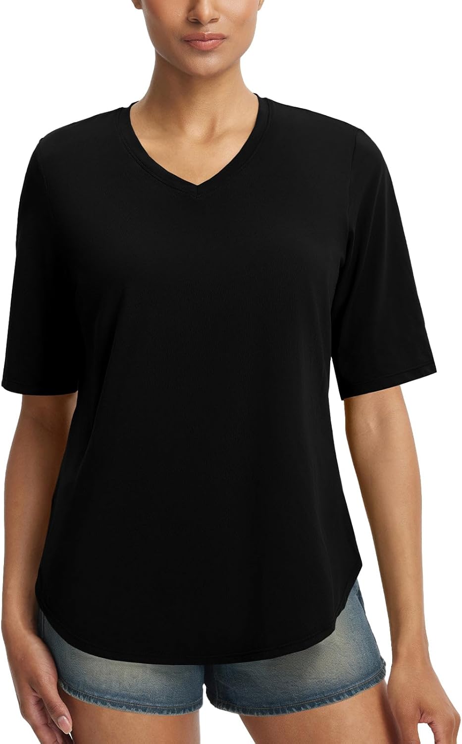 BALEAF Womens Half Sleeve Athletic Shirts V Neck Elbow Short Sleeve Workout Tops UPF 50+ Sun Protection UV Yoga Running