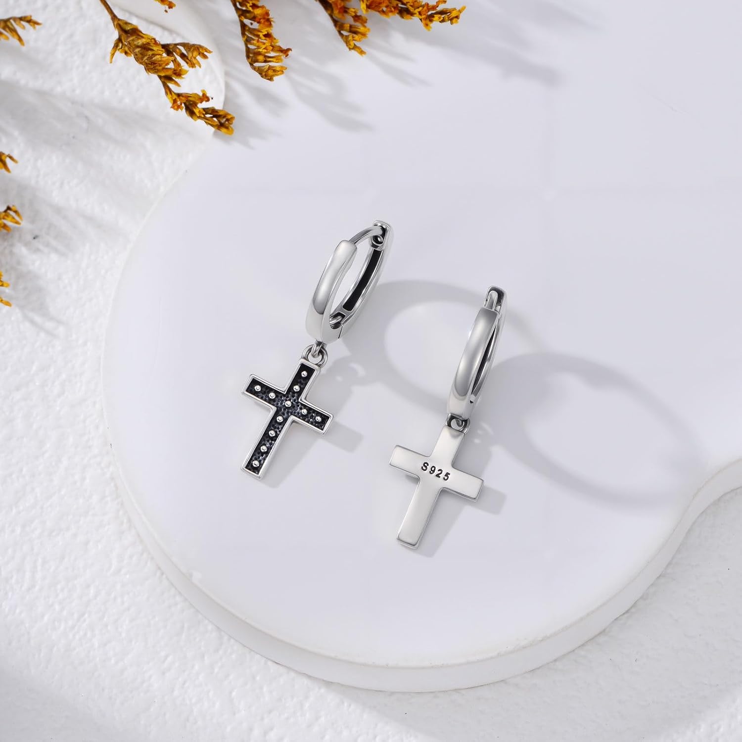 Cross Earrings 925 Sterling Silver Dangle Cross Earrings Religious Jewelry for Men Women - Image 4