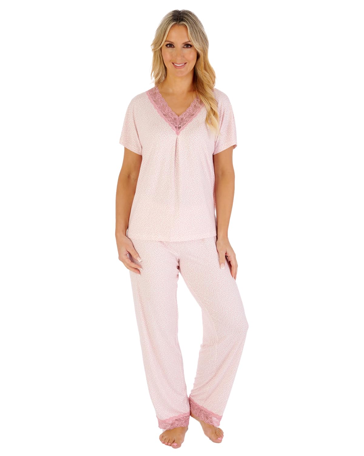 Slenderella Women's Pink Print Gaspe Supersoft Short Sleeve Pyjama Gl07703 Large