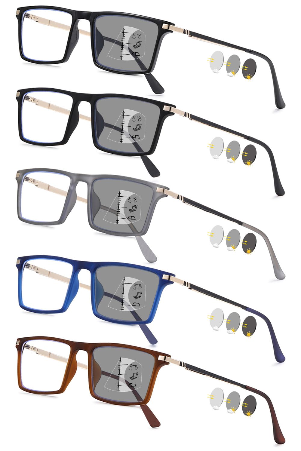 VEVESMUNDO Selbsttönend Gleitsichtlesebrille Progressive Multifocus Photochrome Sportliche Lesebrillen Gleitsichtbrille für Herren Damen