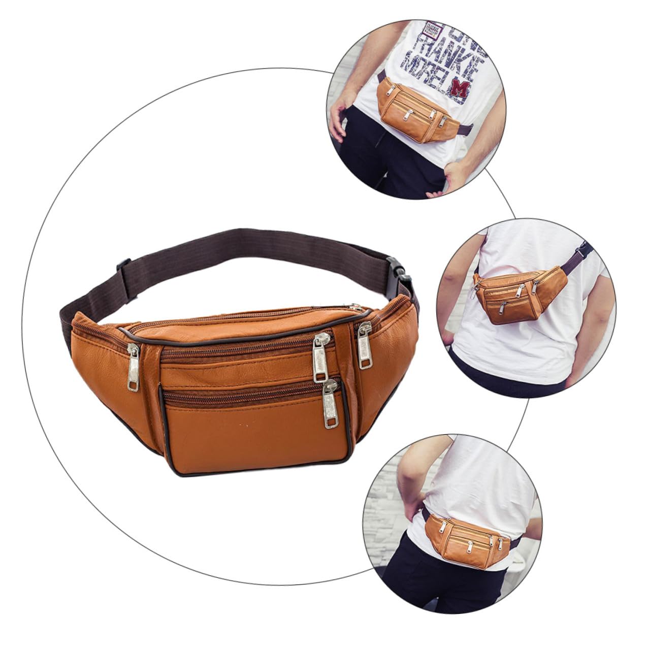 Beaupretty Riñonera Vintage para Hombre en Pu Resistente al Desgaste Costuras Suaves, Diseño Creativo para Jogging y Viajes Casuales