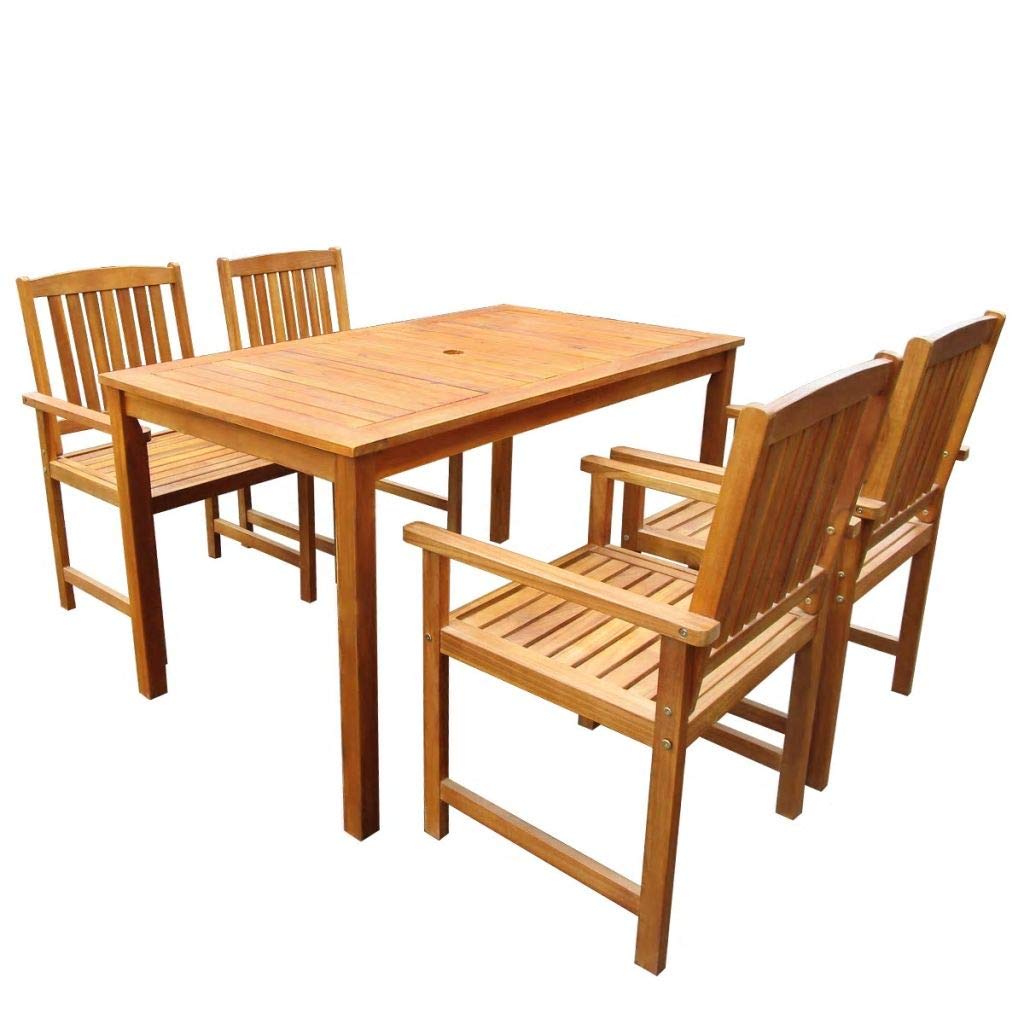 vidaXL Set de Mesa y Sillas de Exterior Pack 5 Piezas Balcón Patio Aire Libre Exterior Terraza Salón Conjunto Marrón Madera de Acacia