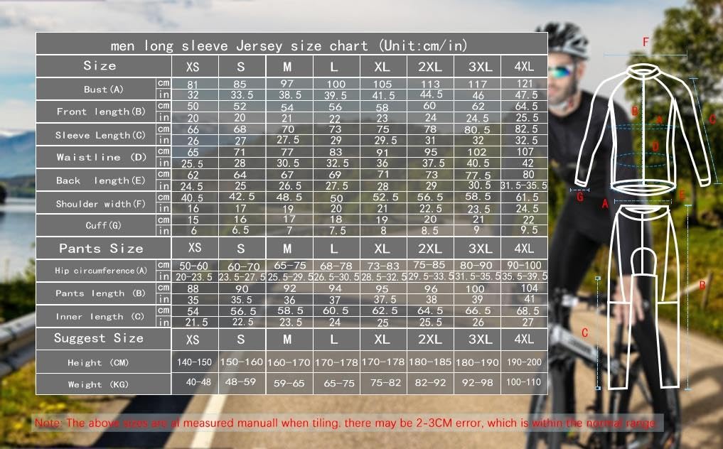 Moxilyn Fahrradtrikot Set Langarm für Herren Fahrradbekleidung MTB Radtrikot Herrentrikot Radhose Radsport-Bekleidung Rennrad Trikot Sportbekleidung Shirts mit 20D Sitzpolster