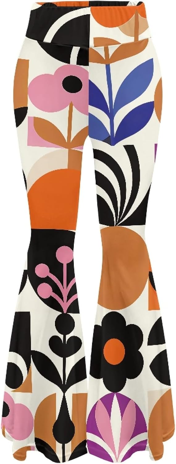 Amzbeauty Floral Print Yoga Pants for Women Wide Leg Comfy Casual Stretch High Waist Bell Bottoms