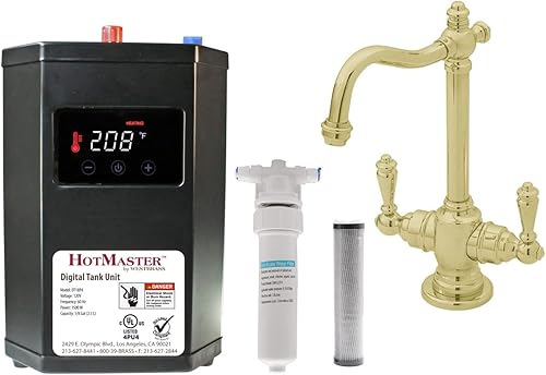 Miniatura 1 de Westbrass DT1F205-01 Victorian - Grifo de agua con sistema de tanque digital HotMaster DigiHot de latón pulido