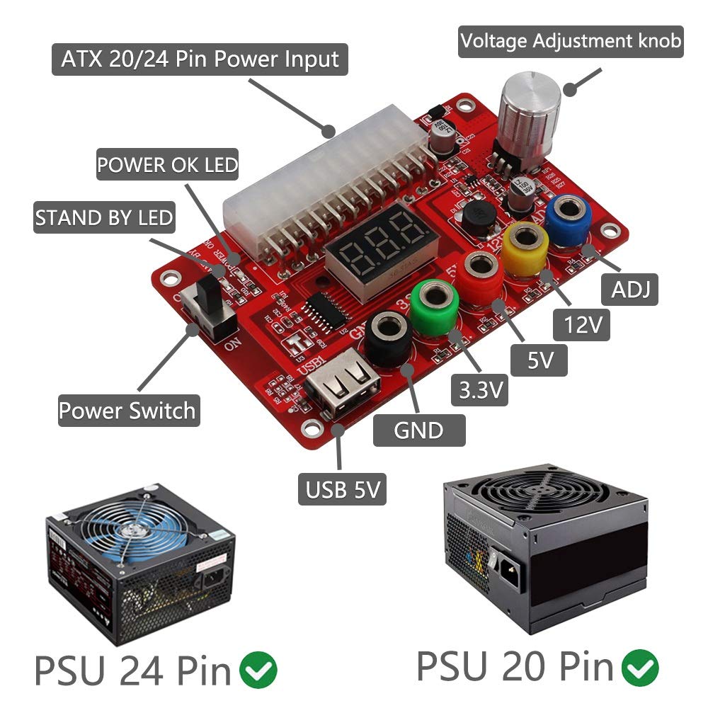 ATX 24Pin Power Breakout Board con Manopola di Tensione Regolabile ADJ e Regolatore di Tensione Kit Guscio Acrilico