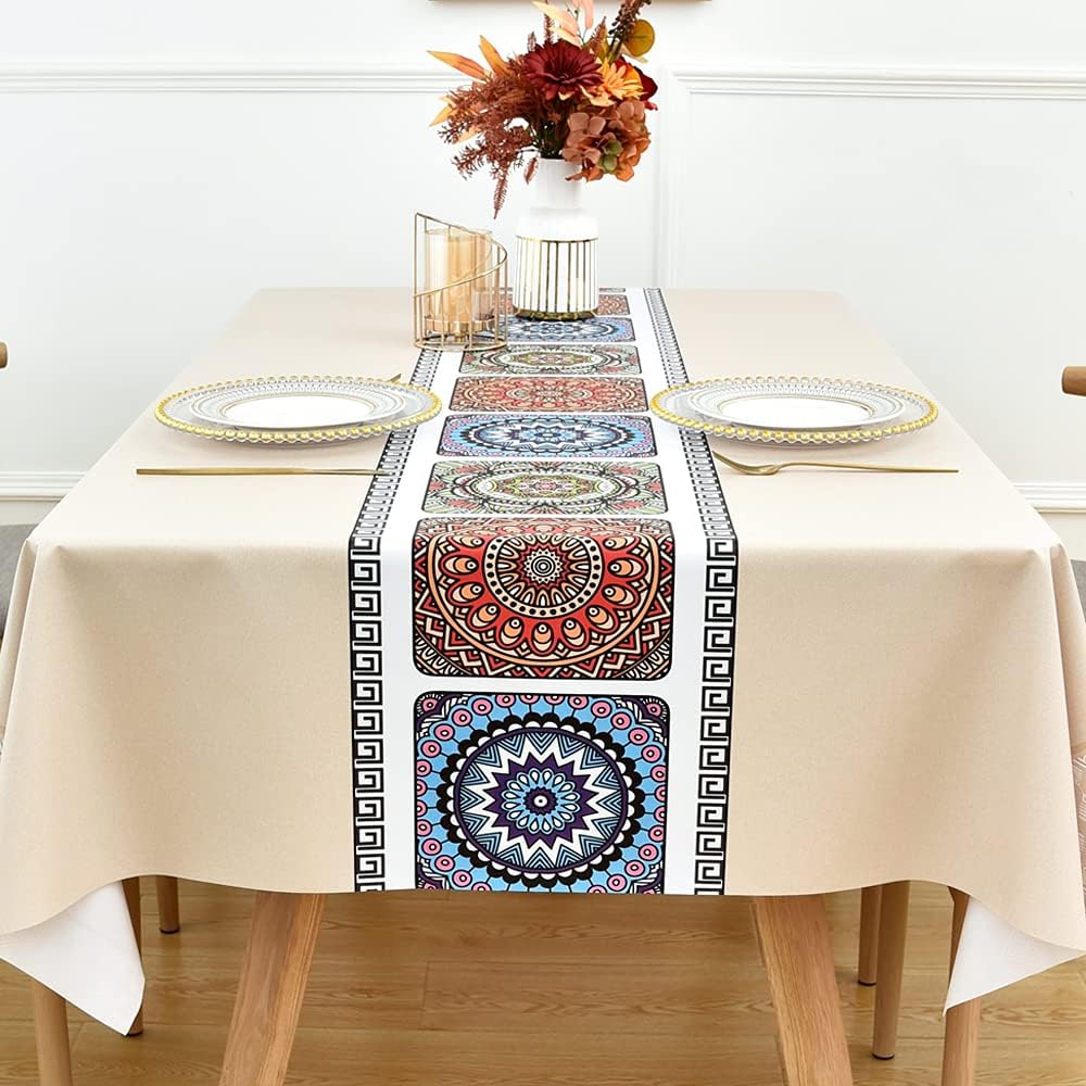 Zobesta Vinyl Table Cloth Rectangle Tables 55 x 70 Inch, Beige Plastic Tablecloth PVC Table Cloth Table Cover Waterproof Vinyl Tablecloths Rectangle for Kitchen and Outdoor Manteles