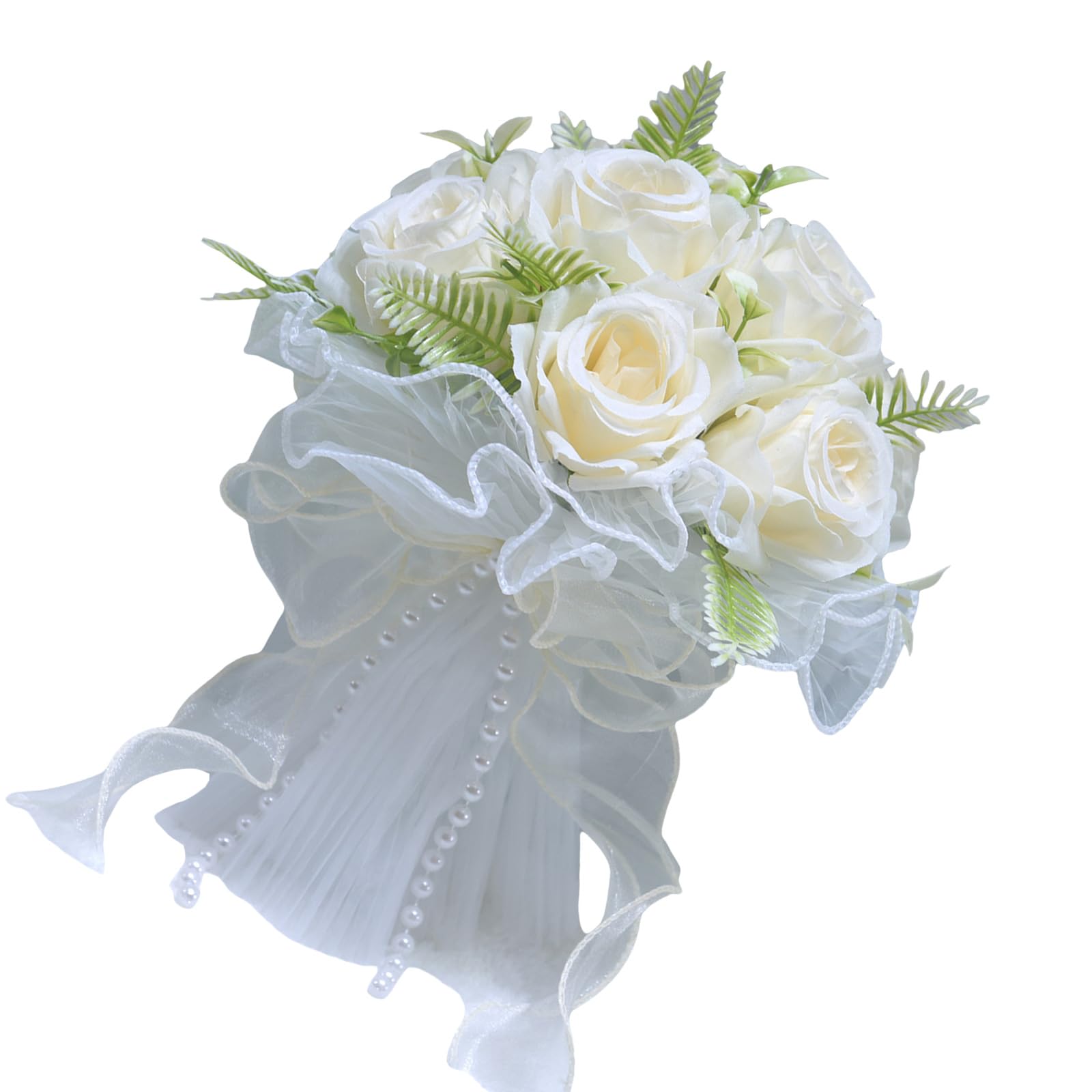 JSGHGDF Flower Pearls Wedding Bouquet with Tulle Design Bridal Bouquet for Bridal Shower Formal Event Decorative Accessory Tulle for Western Wedding Ceremony Bride Accessory