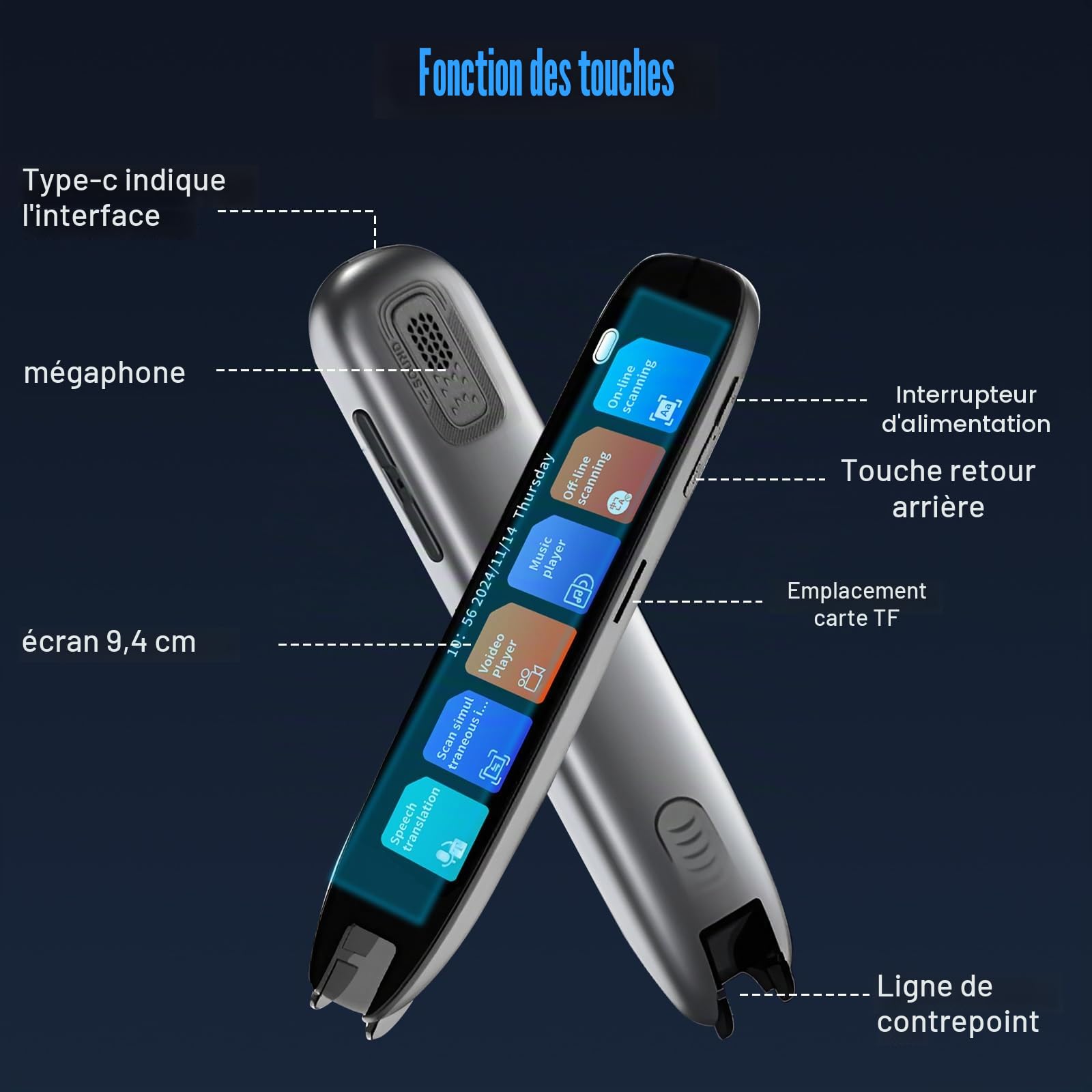 Lecteur de numérisation, Traduction vocale multilingue 142 Langues traducteur Portable avec écran de 3,71 Pouces pour l'apprentissage, Les réunions, Les Voyages