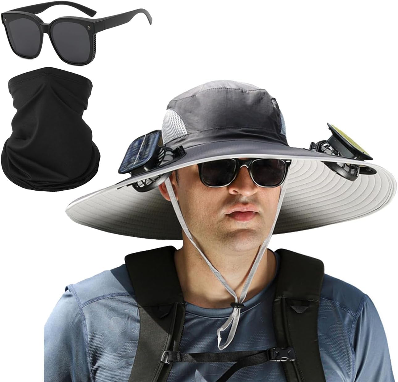 Outdoor Wide Brim Sun Hat with Solar Fan, Wide Brim Solar Fan Outdoor Fishing Hat-Solar & USB Charging for Fishing,Camping