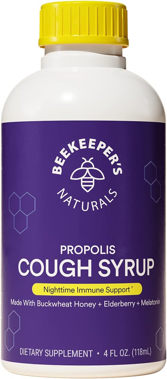 BEEKEEPER’S NATURALS B.Better Nighttime Cough Syrup for Adults - Elderberry Extract, Bee Propolis Extract, Buckwheat Honey - Immune Support, 4 oz