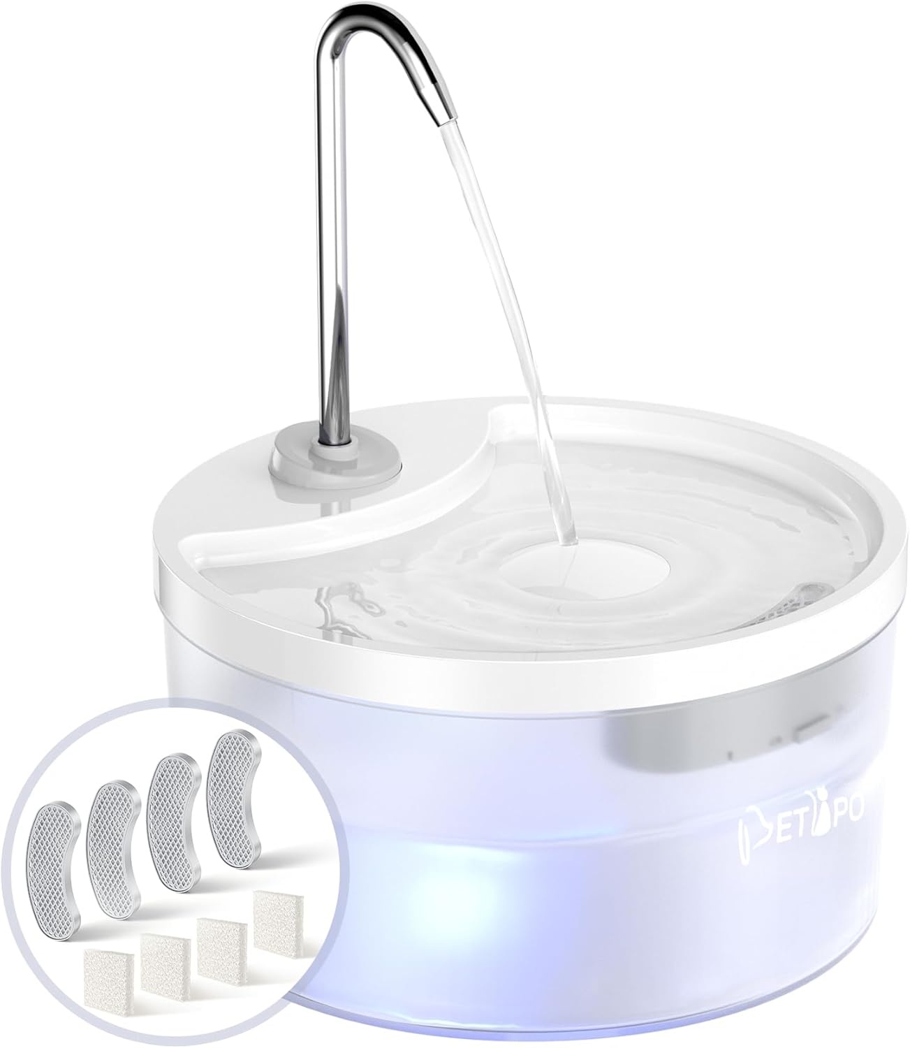 Cat Water Fountain, 3L/100oz Ultra Silent Pet Water Fountains for Cats Indoor, Water Level Alert Tall Faucet Cat Fountain, Automatic Kitty Spout with 4 Filters & 4 Sponges for Multiple Pets