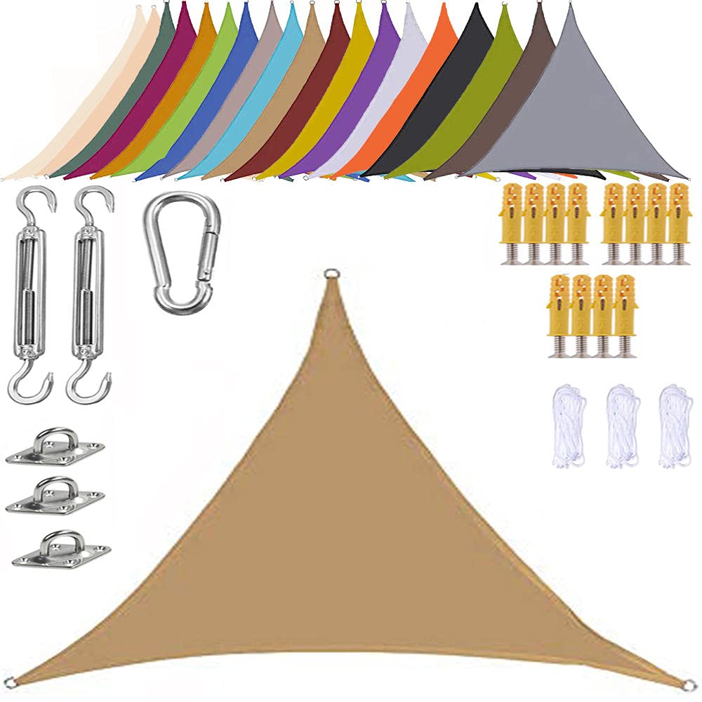 FYJHRR 6 x 6 x 6 m Triangular Awning Garden Patio Sun Protection Rain Protection 200 g/m² Polyester Cloth Shade Sail Children's Playground Breathable UV Protection with 304 Stainless Steel Kit and