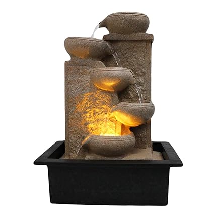 Saraswati Creation Designer 5 Step Polyresin Water Fountain with LED Lights (Brown, 16 x 11.5 Inches)