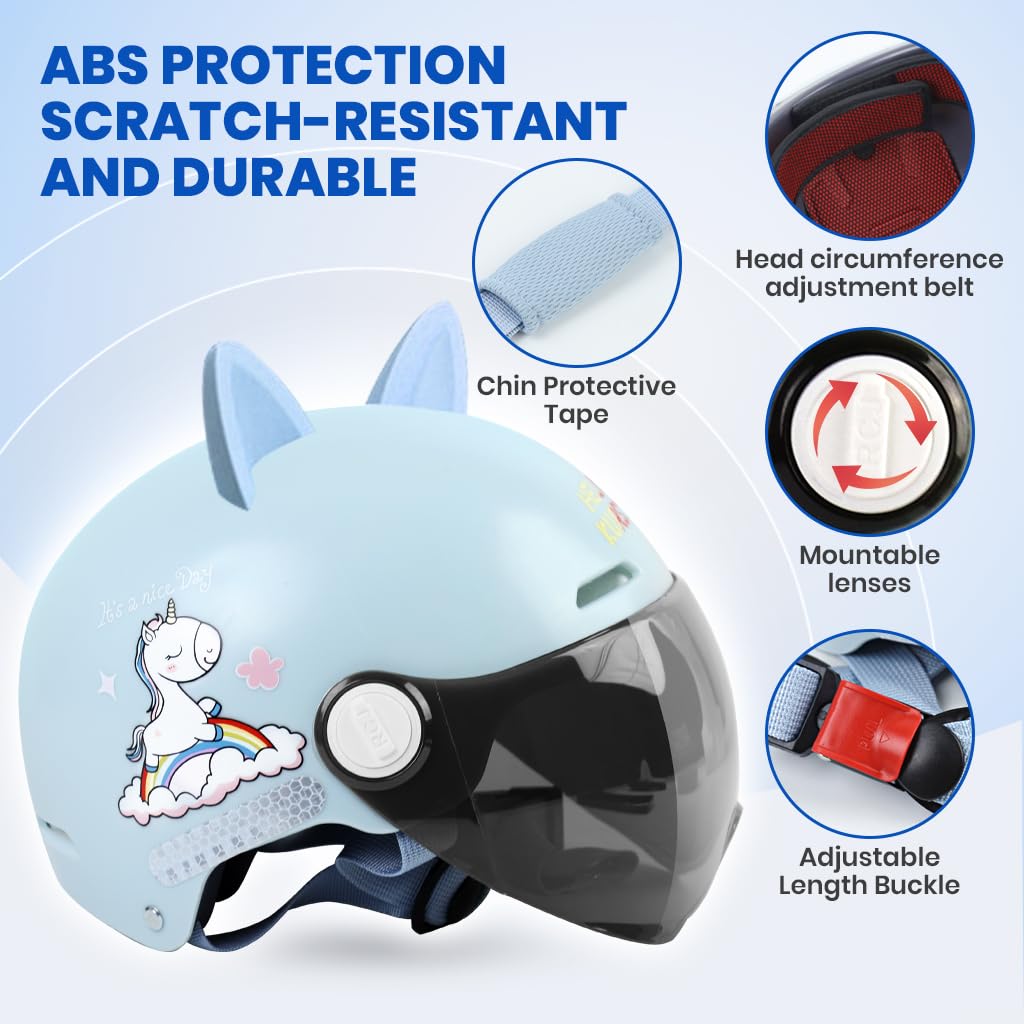 PROBEROS Kids Bike Scooter Safety Helmet Ages 7-14 Unicorn UV Visor Blue 2