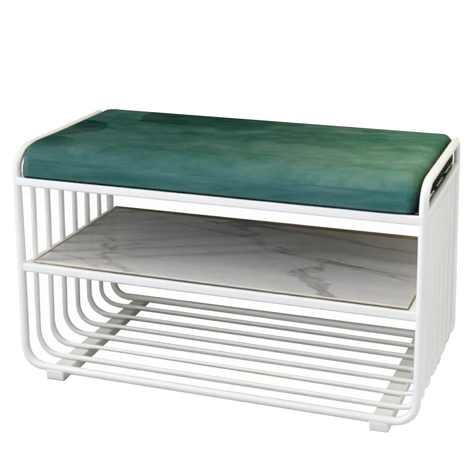 MSHGSKU Modern Green Shoe Bench with Iron Frame 2-Tier Entryway Shoe Rack Multifunctional Storage Solution for Living Room Bedroom Hallway - 39.37in/100cm