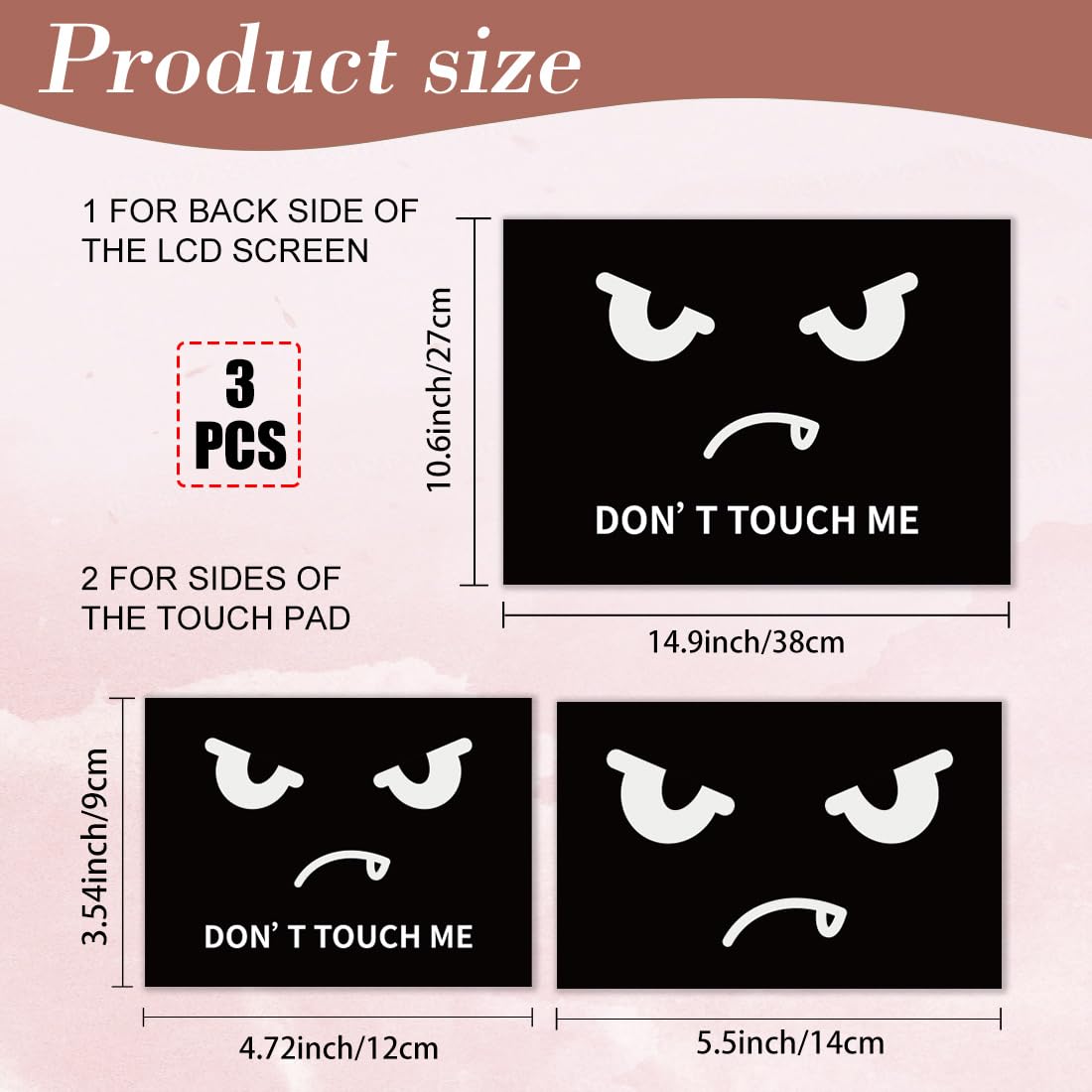 PLIGREAT Adesivo nero per computer portatile "Don't Touch" adatto per laptop da 12" 13" 13,3" 14" 15" PC portatile universale rimovibile in vinile sintetico
