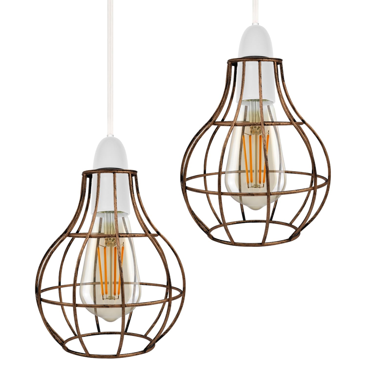 DC VOLTAGE 2 Pack of DC VOLTAGE Metal Wire Cage Ceiling Light Shade Easy Fit Lamp Shade, Ceiling Hanging Indoor Pendant Light Lampshade for Living Room, Bedroom, Restarurants (Brushed Copper, 2 Pack) — image 1