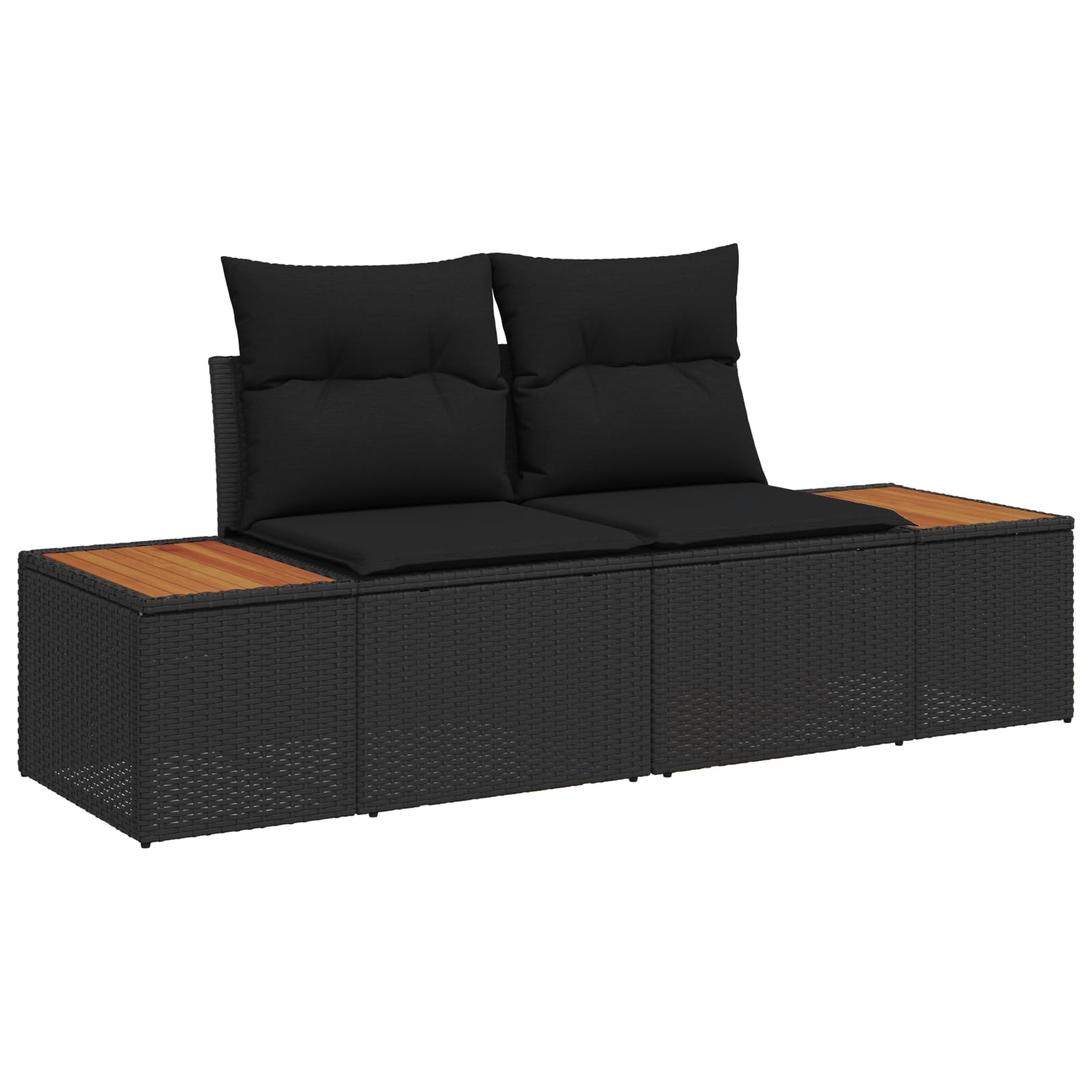 6-częściowy zestaw mebli ogrodowych z poduszkami, czarny polirattan, modułowe meble outdoorowe na taras i balkon, odporny na warunki atmosferyczne, ręcznie tkany rattanowy design z wygodnymi