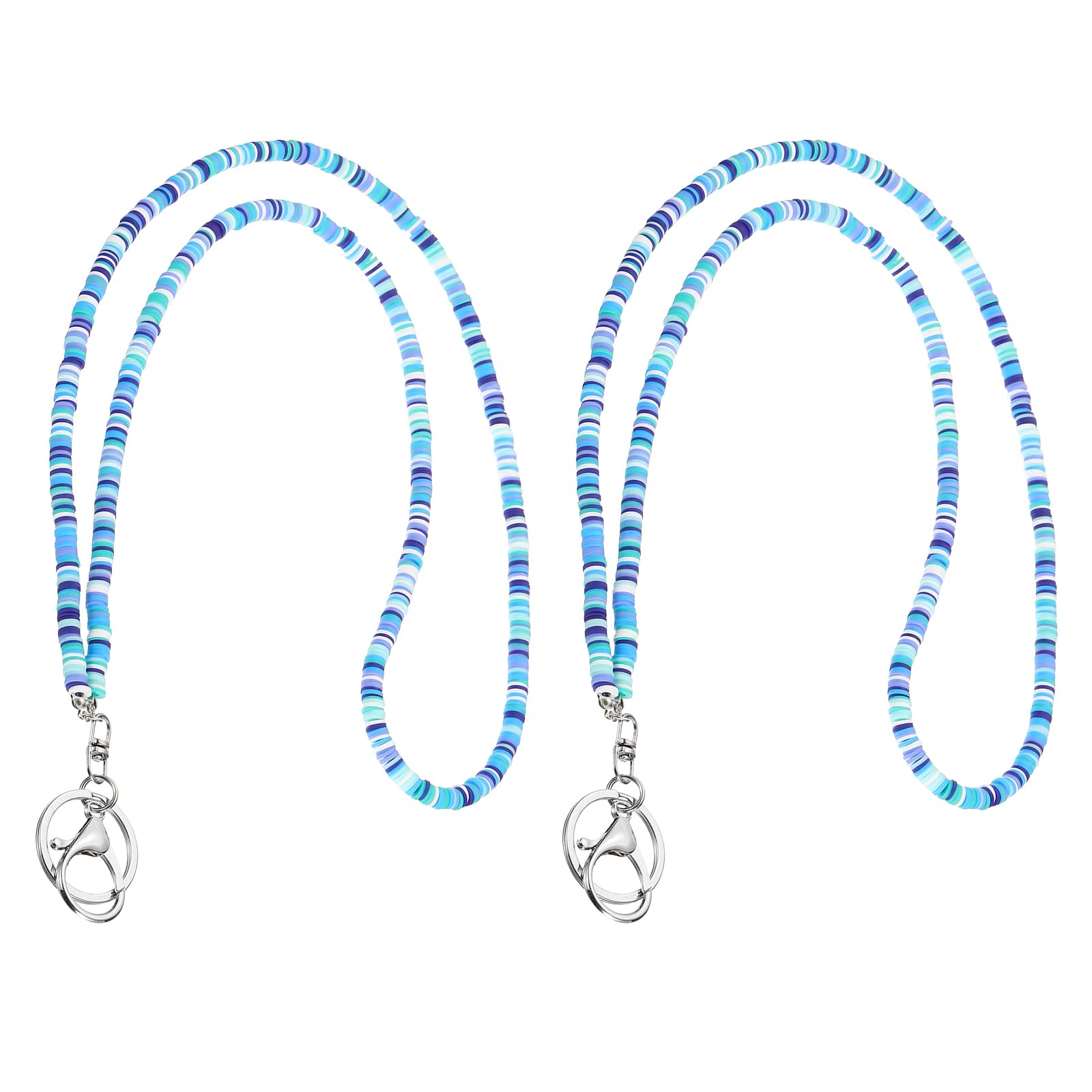 PATIKIL 2Pcs Beaded Teacher Lanyard, Cute Boho Lanyard Necklace Hanging Chain Neck Keychain with Keyring/Buckle for Cruise Ship Cards, Id Badges, Keys Women Teacher Office, Blue White