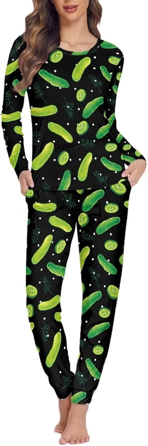 Pajama Set Womens Crew Neck Loungewear Soft Comfy Pajamas Long Sleeve Sleepwear Top and Pants