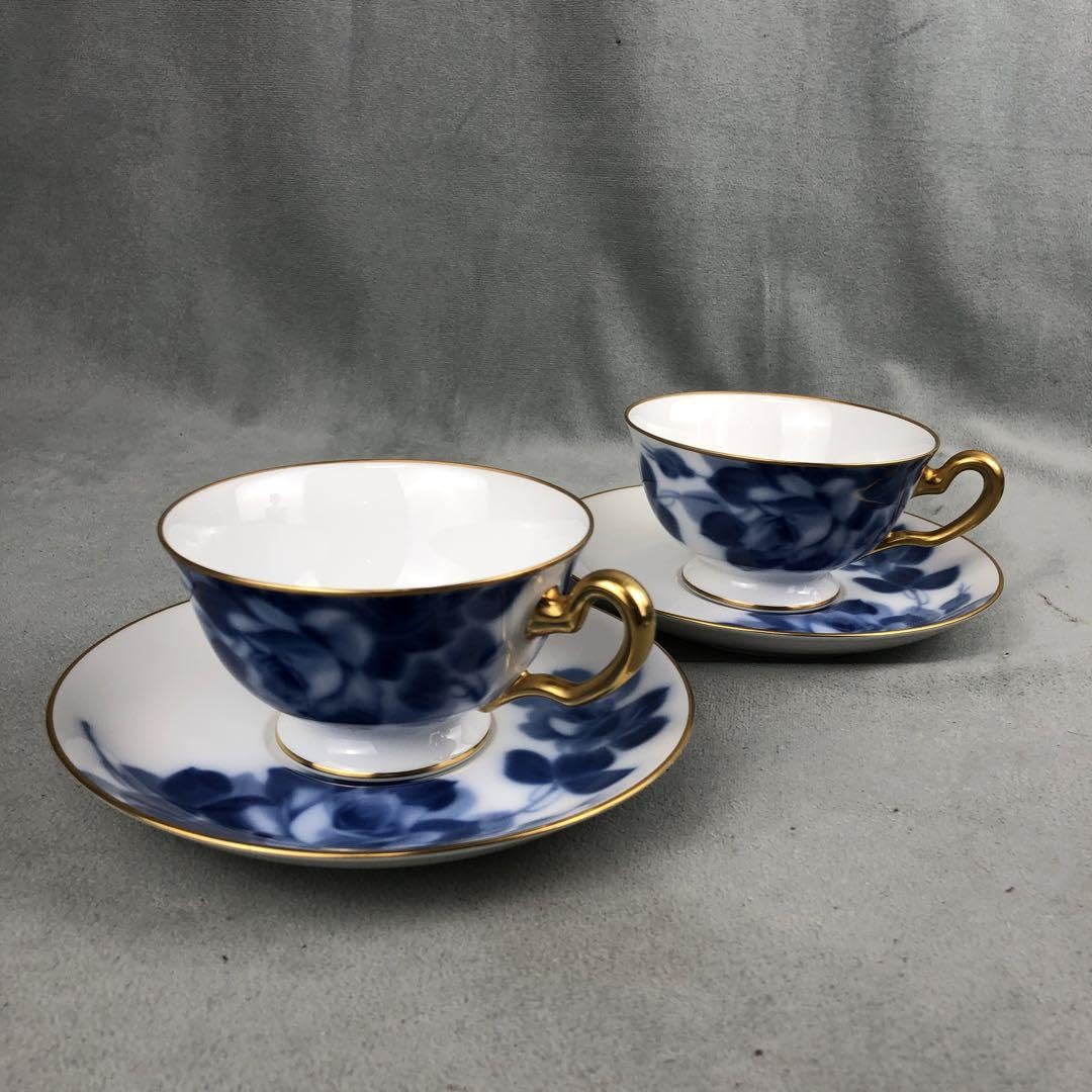 大倉陶園 ブルーローズ 金彩カップ＆ソーサー 2客セット 大倉陶園 ブルーローズ 金彩カップ＆ソーサー 2客セット