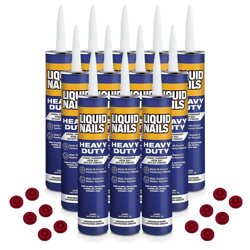 SchayCo 12 Pack Caulk Saver Caps with Case of 12 Liquid Nails LN903 Heavy-Duty Construction Adhesive 10 Oz