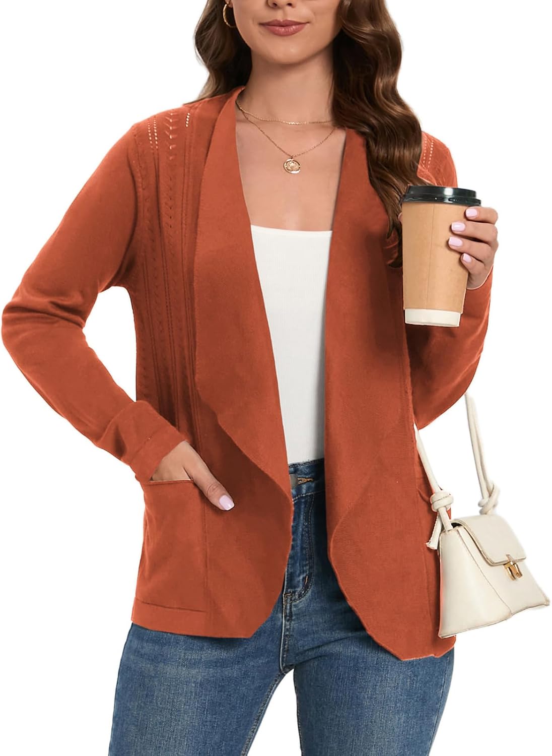 GRACE KARIN Women’s Open Front Sweater Blazer Lapel Cardigan Sweater Long Sleeve Knitted Blazer Jackets with Pockets