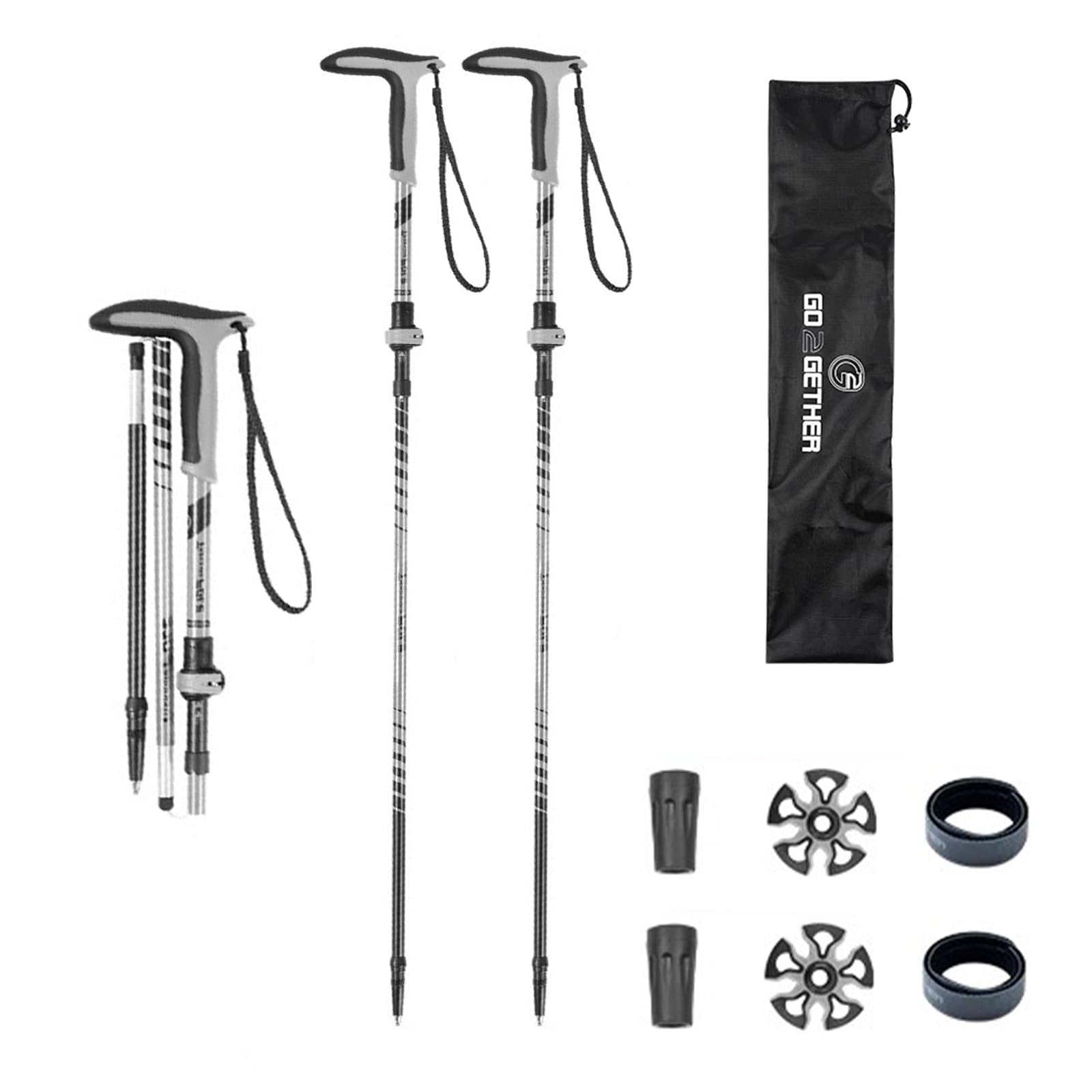 Bastón de senderismo 2 en 1 con mango en forma de T, plegable y telescópico, 2 bastones de senderismo plegables ultraligeros, bastones plegables de aluminio para personas mayores y mujeres y hombres