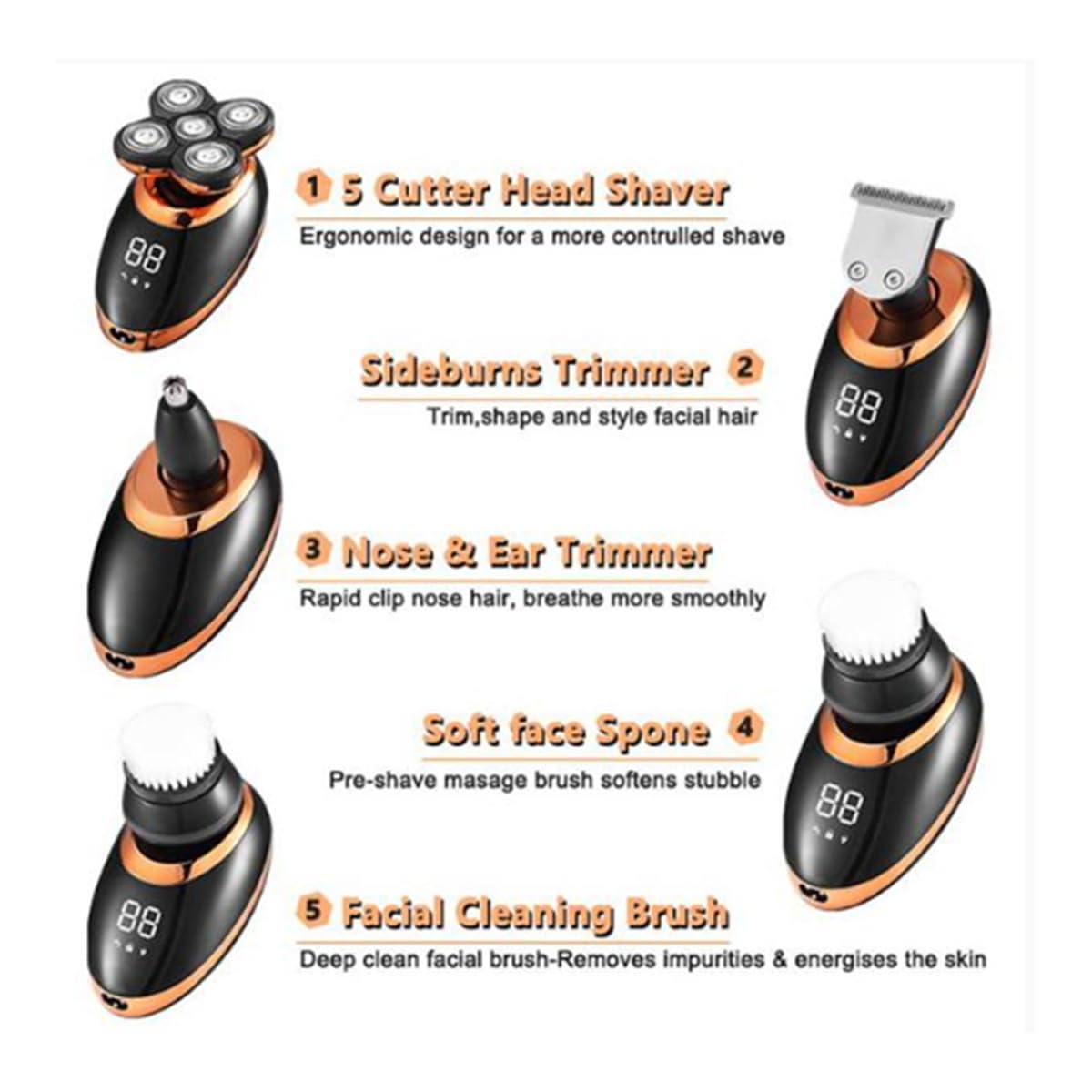 Rasoio elettrico a secco bagnato per gli uomini Trimmer per capelli barba ricaricabile macchina da barba con display LCD Kit per la cura