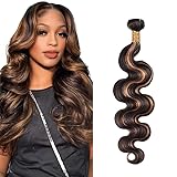 DiexrLamx P1B/30 Bundles Brown Highlight Body Wave Human Hair Bundles Brazilian Virgin Hair 1 Bundle 20 Inch Two Tone Body Wave Highlight Bundles Human Hair Color #1B30 Bundles Hair Weave