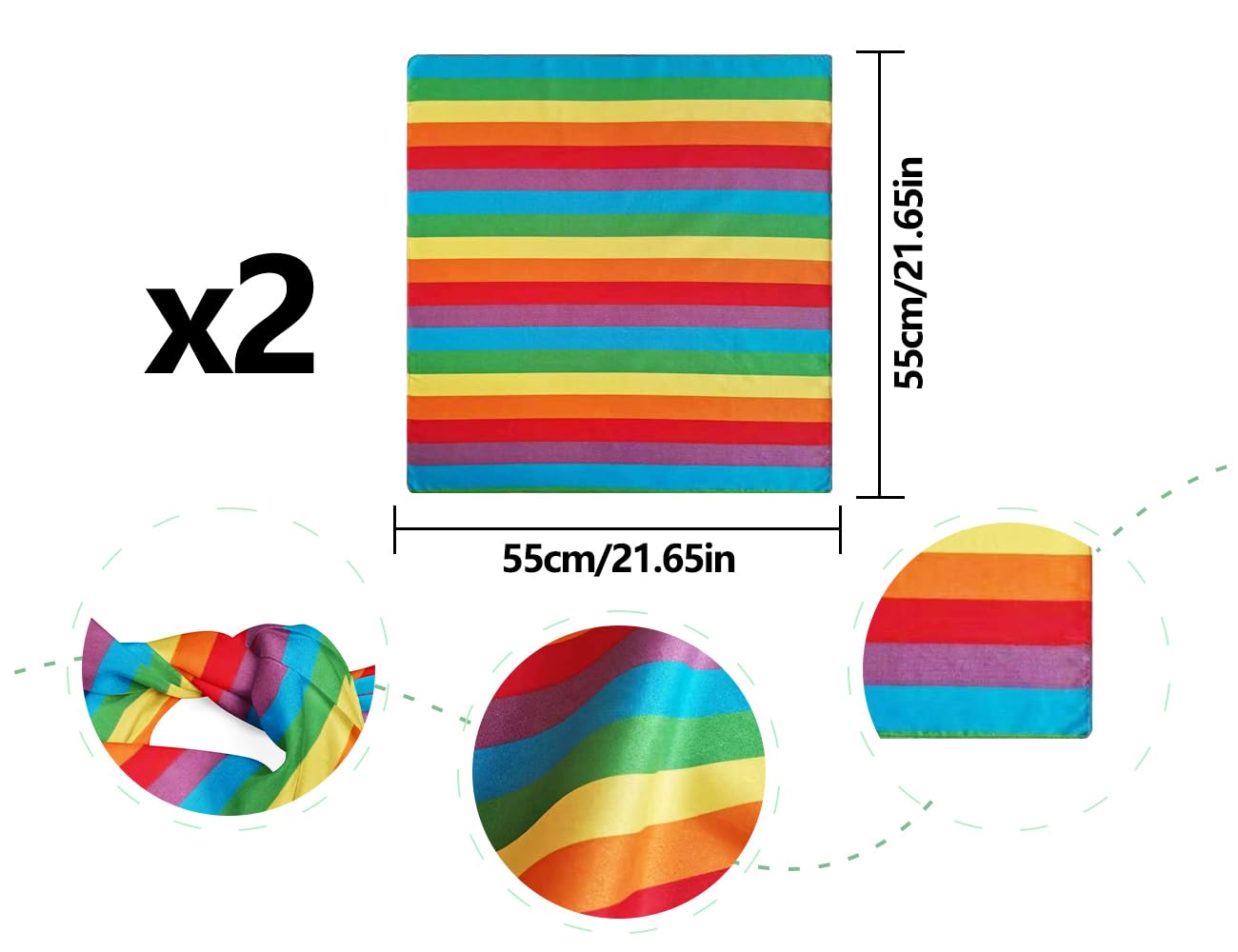 2 szt. tęczowe bandany, szalik dumy LGBT, tęczowe akcesoria do włosów w paski, opaski na głowę, dla mężczyzn, kobiet, odzież do tańca gejowskiego, akcesoria kostiumowe (kwadrat), Kolor: