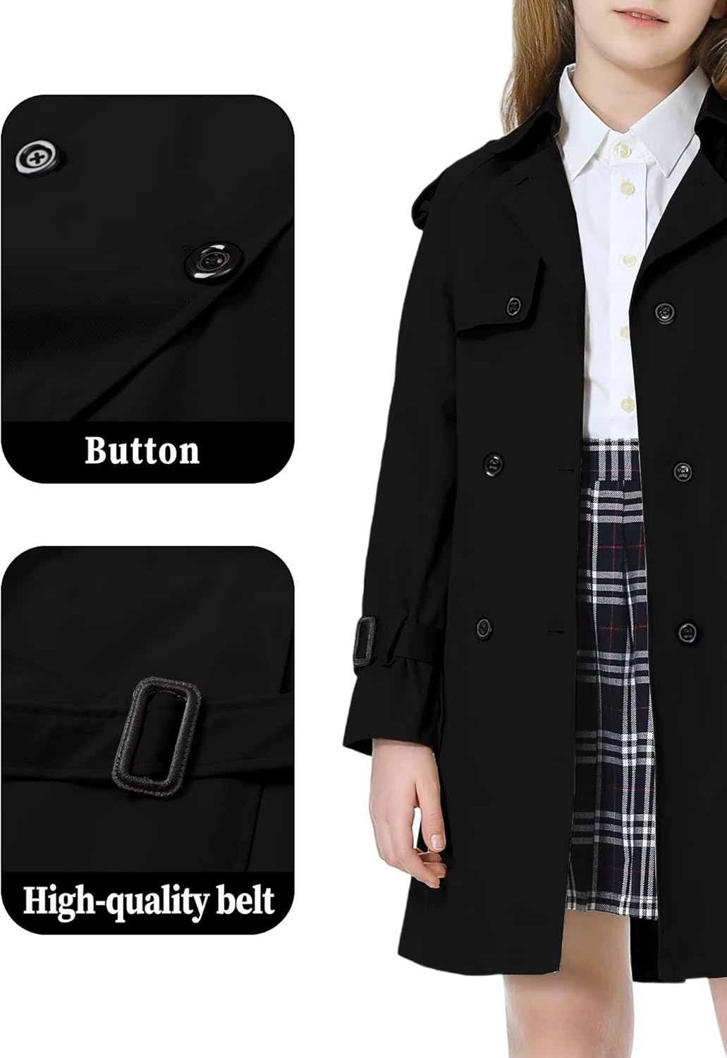 Betusline Womens & Girls Waterproof Trench Coat Double Breasted Lapel Overcoat Outerwear, 3 Years - Women 2XL - Image 4